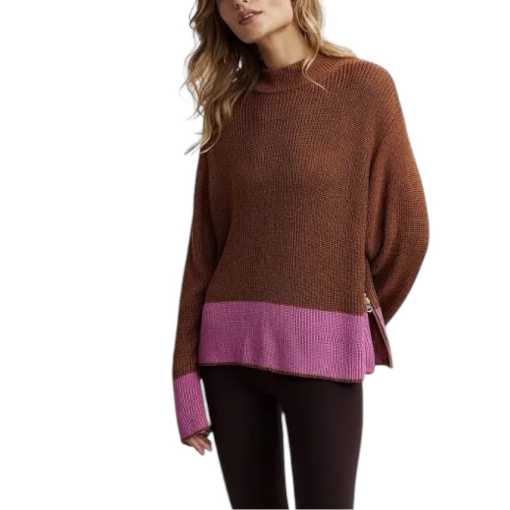 Varley Women's Panama Knit Sweater Metallic Caramel Cafe Size S